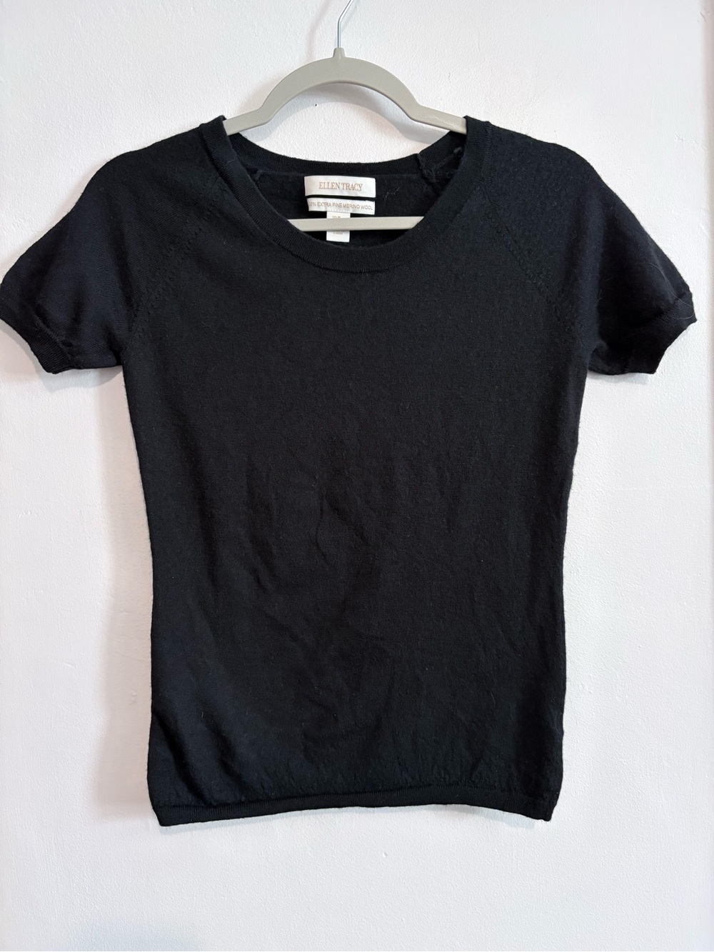 Ellen Tracy Merino Wool Black Short-Sleeve Sweater